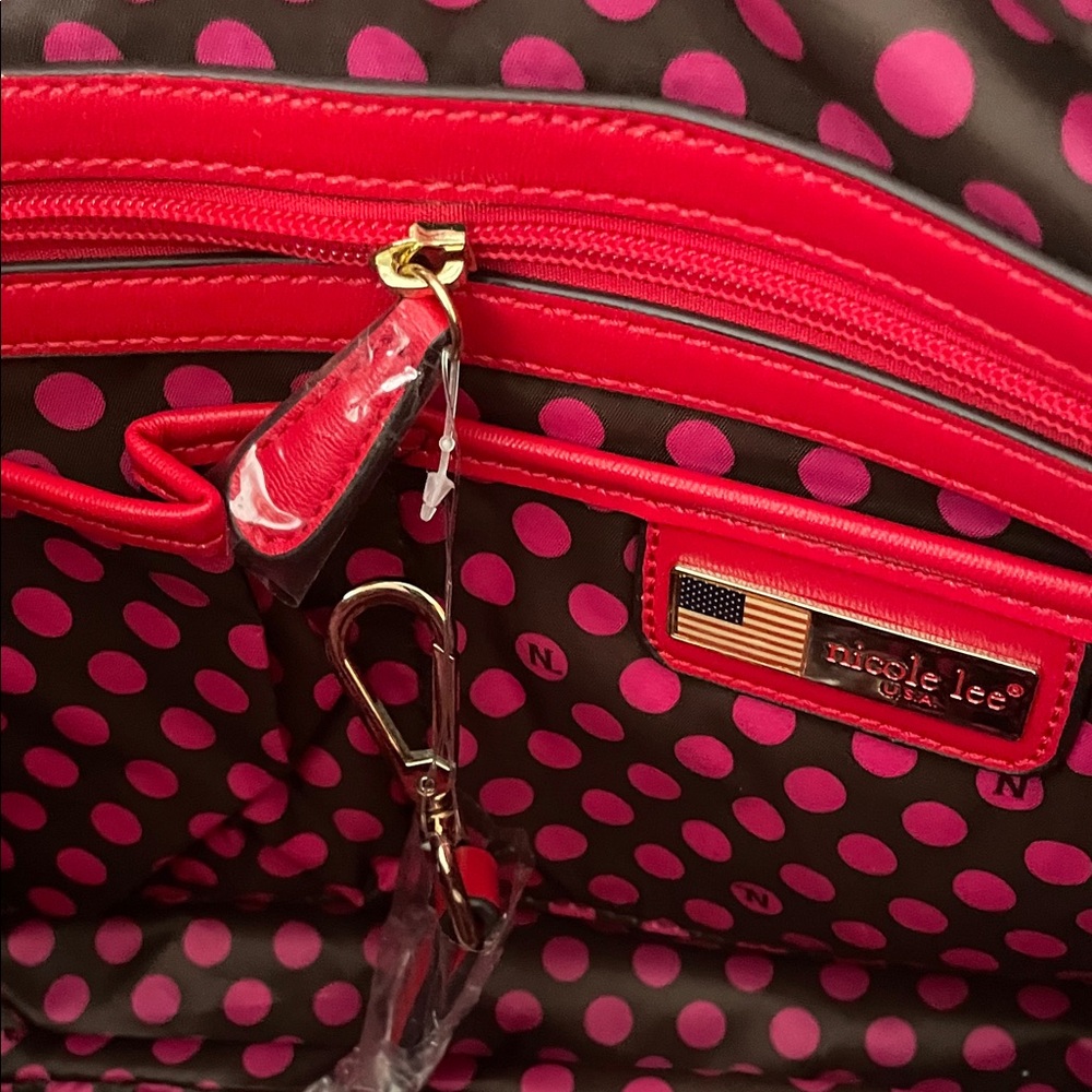 Nicole Lee Black Tote with Red Trim and Floral Appliqué - Picture 4 of 4